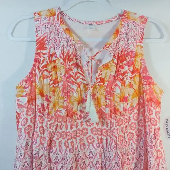 Old Navy Print Pintuck Swing Dress Summer Size Small - Picture 2 of 9